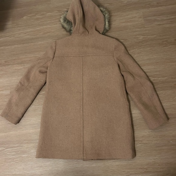 J. Crew Brown Hooded Coat with Faux Fur Trim - Picture 2 of 3